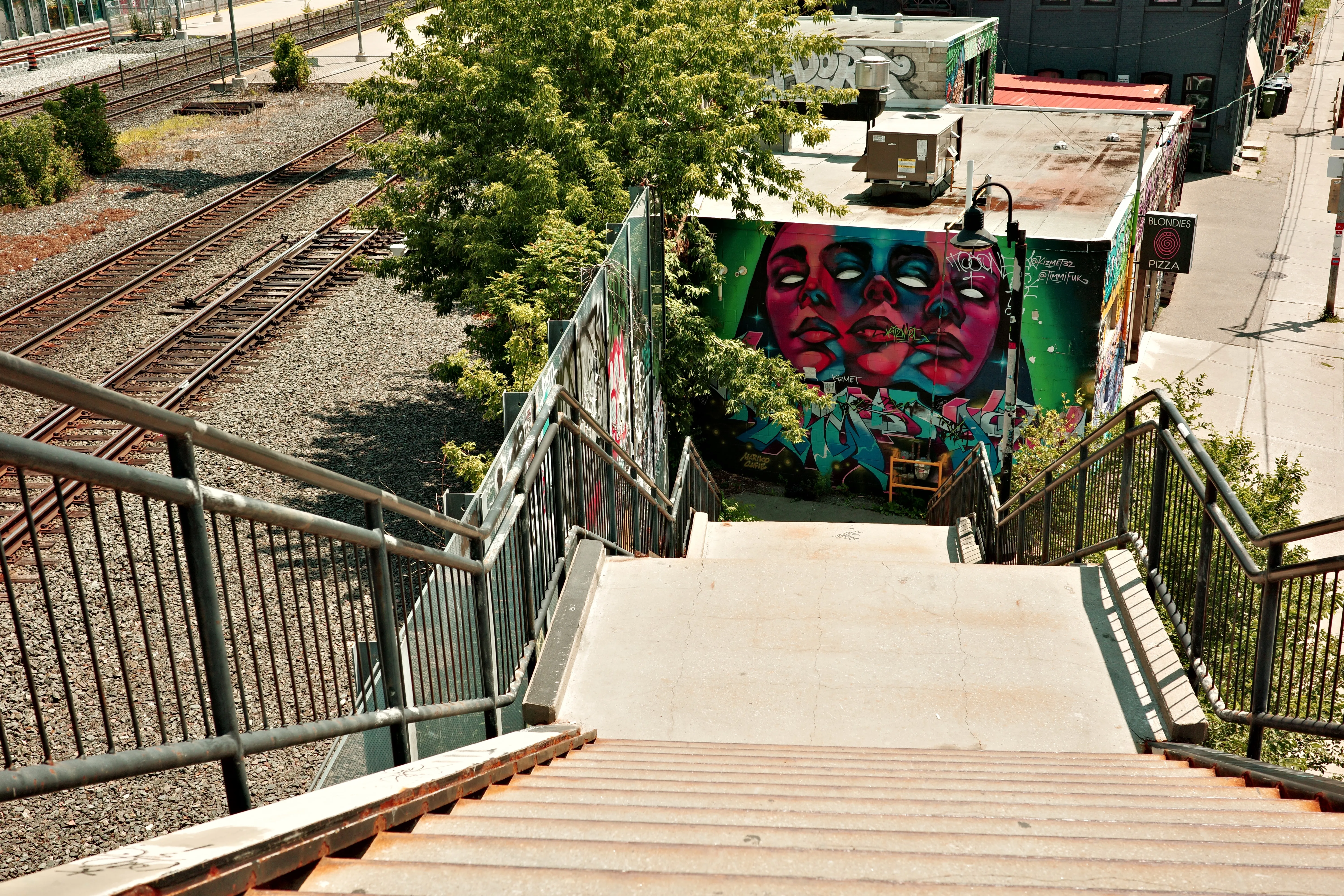 Photo of graffiti down some stairs