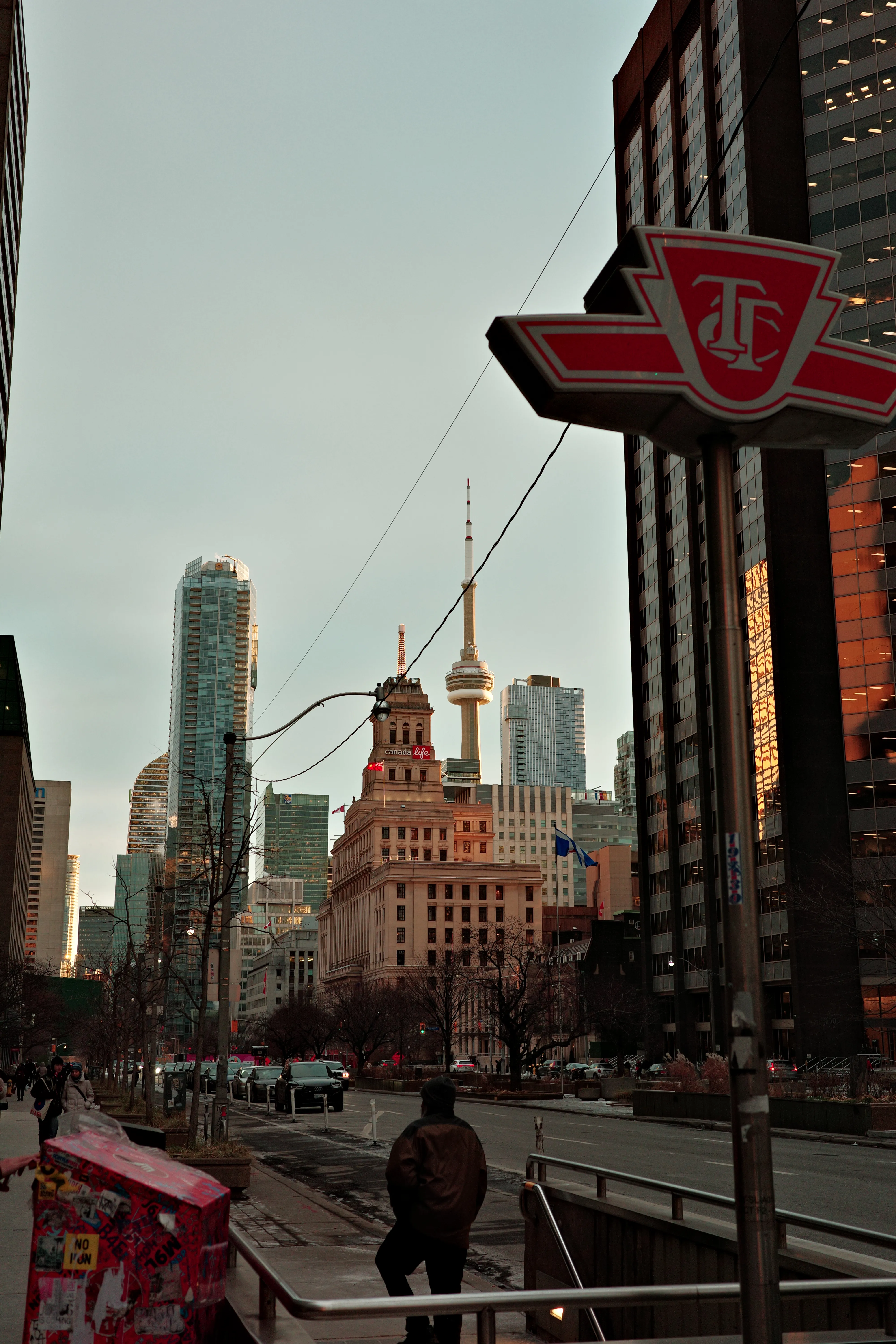 Photo of buildings in Toronto surrounding the CN Tower