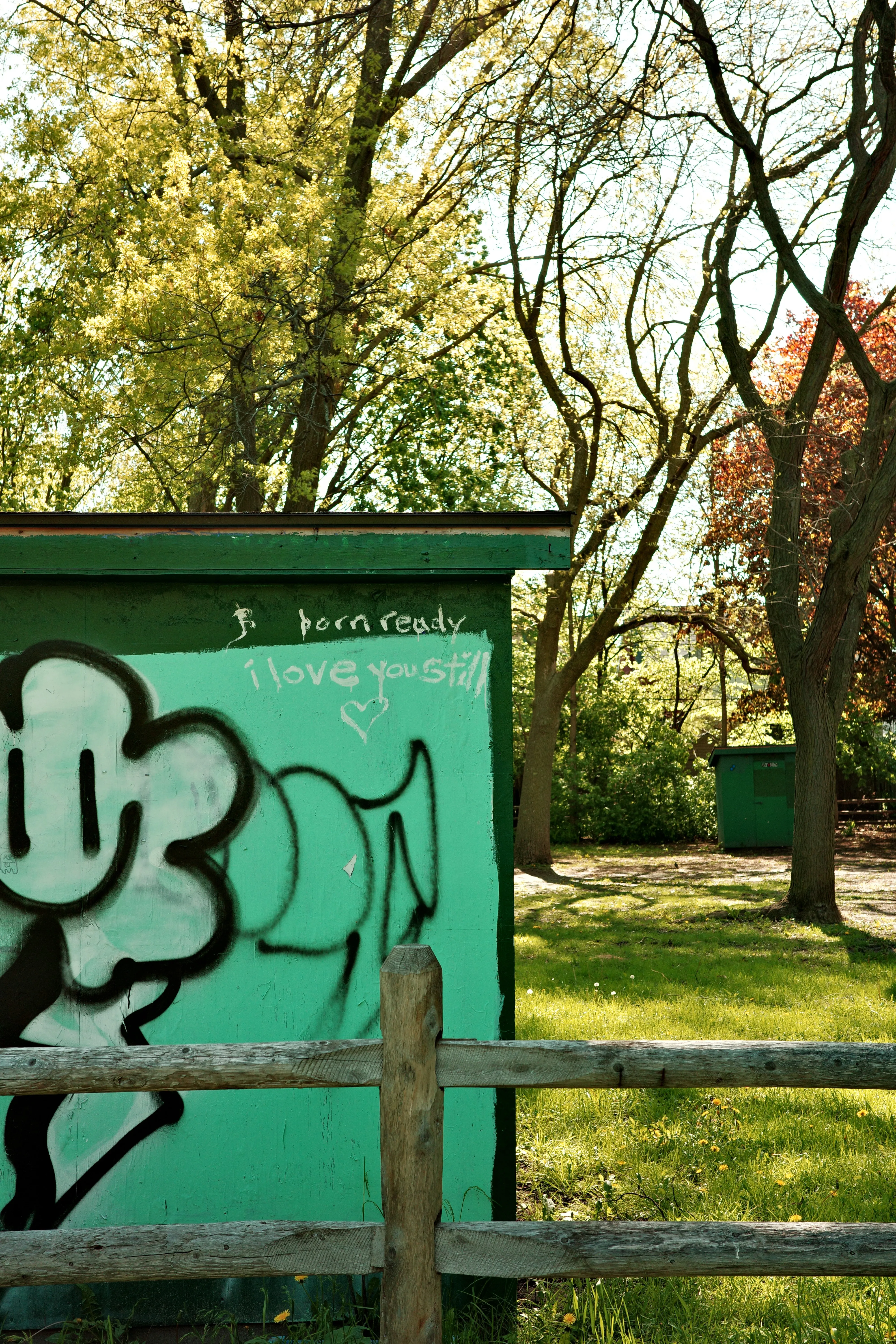 Photo of graffiti that says "born ready, i love you still"