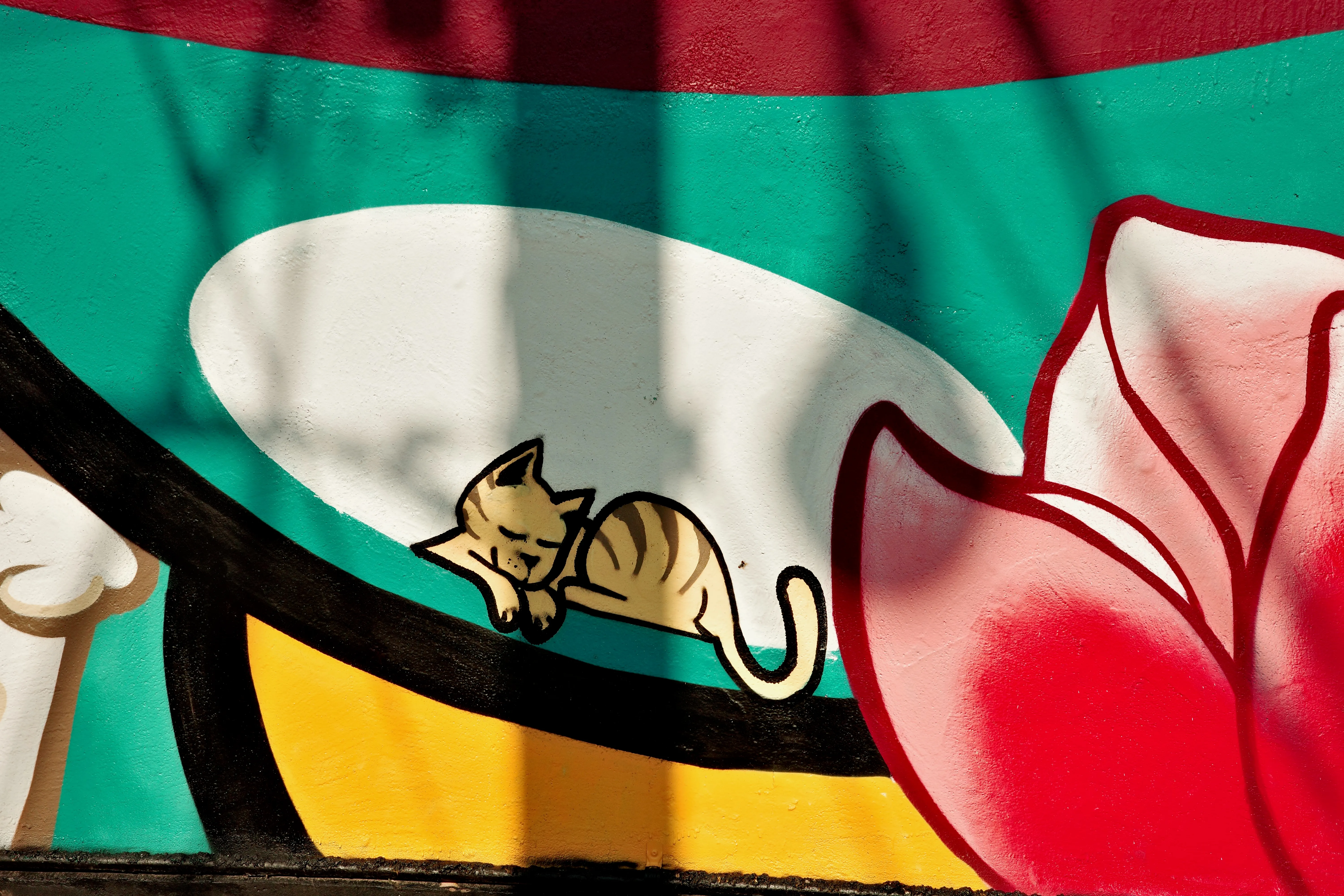 Close up photo of cat mural where there's a cat sleeping